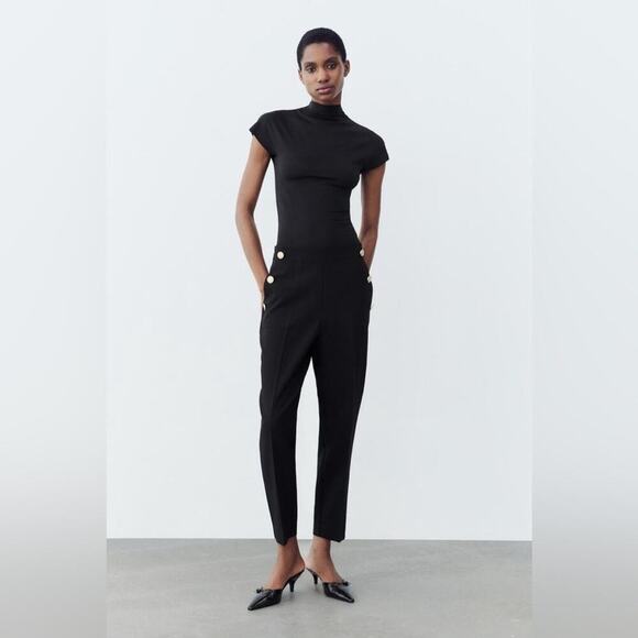 Zara Black BUTTONED STRAIGHT LEG PANTS Size Small - Picture 3 of 12